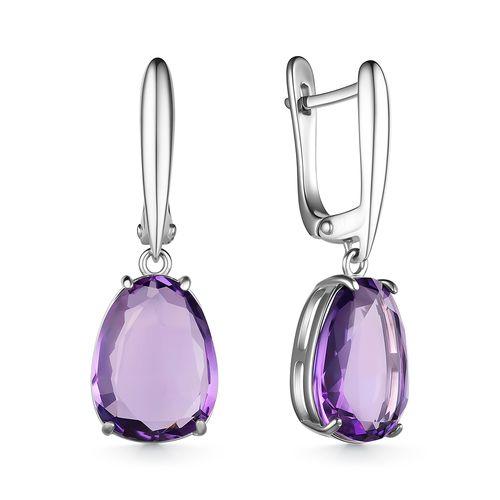 Серьги длинные,  серебро 925 проба, вставка аметист (Россия)