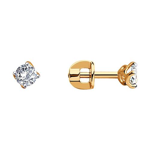 Серьги пусеты Sokolov и Diamant, красное золото 585 проба, вставка фианит (Sokolov и Diamant, Россия)