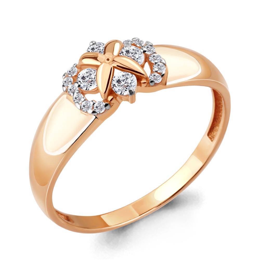 Кольцо декоративное Aquamarine, красное золото 585 проба, вставка фианит (Aquamarine, Россия)