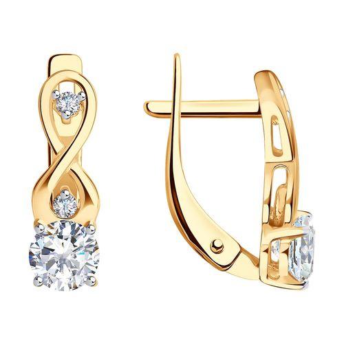 Серьги с английским замком Sokolov и Diamant, красное золото 585 проба, вставка фианит (Sokolov и Diamant, Россия)