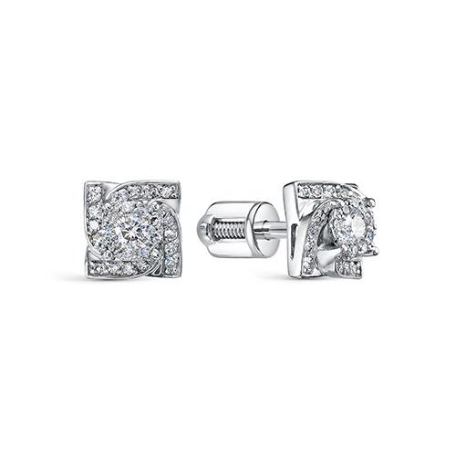 Серьги пусеты RoseGrace, белое золото 585 проба, вставка бриллиант (RoseGrace, Россия)