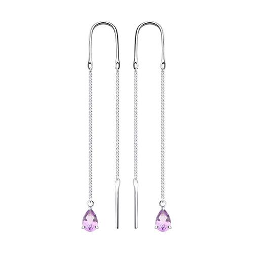 Серьги-цепочки Sokolov и Diamant,  серебро 925 проба, вставка аметист (Sokolov и Diamant, Россия)