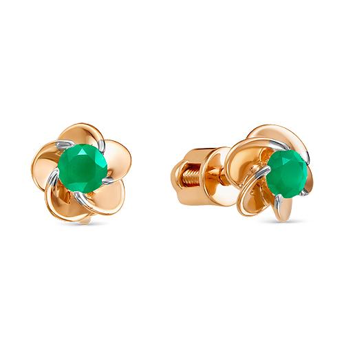 Серьги пусеты RoseGrace, красное золото 585 проба, вставка изумруд (RoseGrace, Россия)