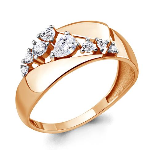 Кольцо декоративное Aquamarine, красное золото 585 проба, вставка фианит (Aquamarine, Россия)