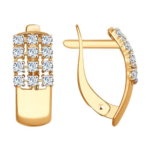 Серьги с английским замком Sokolov и Diamant, красное золото 585 проба, вставка фианит (Sokolov и Diamant, Россия)