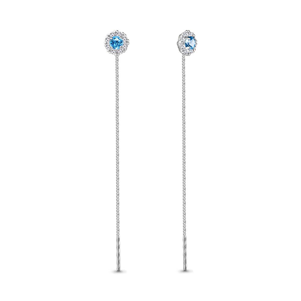 Серьги-цепочки Aquamarine,  серебро 925 проба, вставка стекло (Aquamarine, Россия)