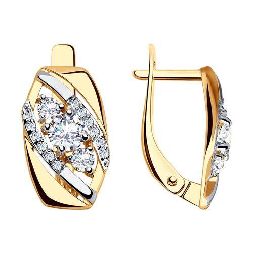 Серьги с английским замком Sokolov и Diamant, красное золото 585 проба, вставка фианит (Sokolov и Diamant, Россия)