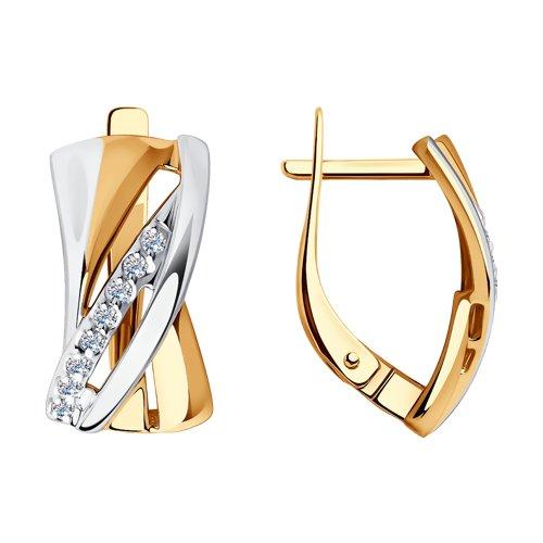 Серьги с английским замком Sokolov и Diamant, красное золото 585 проба, вставка фианит (Sokolov и Diamant, Россия)