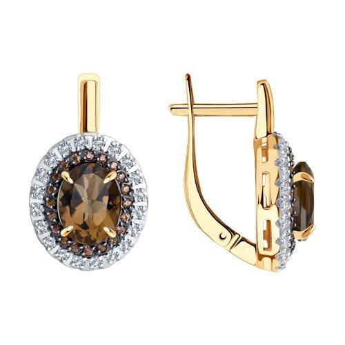 Серьги с английским замком Sokolov и Diamant, красное золото 585 проба, вставка раухтопаз (Sokolov и Diamant, Россия)