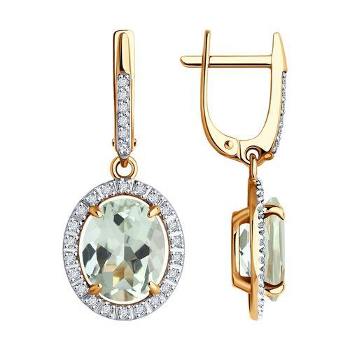 Серьги длинные Diamant, красное золото 585 проба, вставка празиолит (Diamant, Россия)