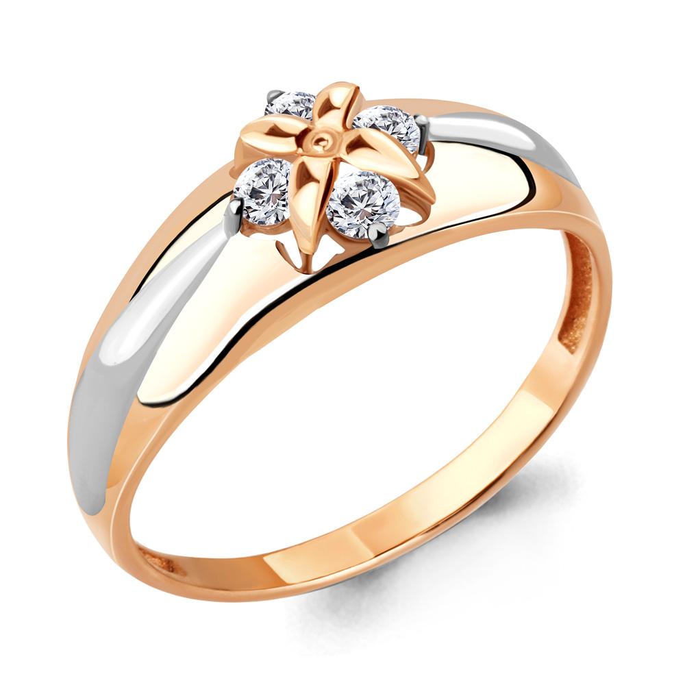 Кольцо декоративное Aquamarine, красное золото 585 проба, вставка фианит (Aquamarine, Россия)