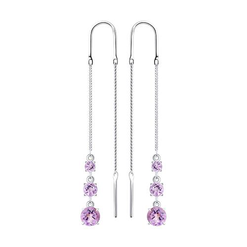 Серьги-цепочки Sokolov и Diamant,  серебро 925 проба, вставка аметист (Sokolov и Diamant, Россия)