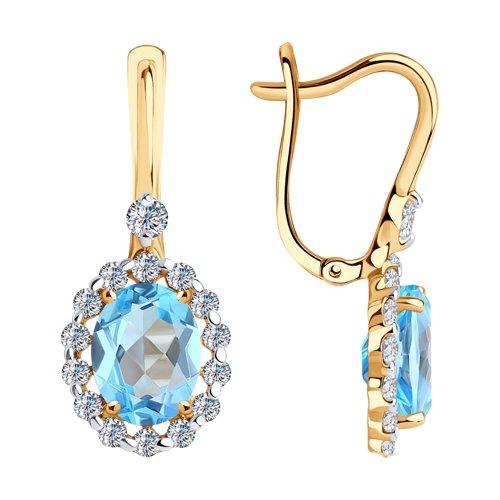 Серьги с английским замком Sokolov и Diamant, красное золото 585 проба, вставка топаз (Sokolov и Diamant, Россия)