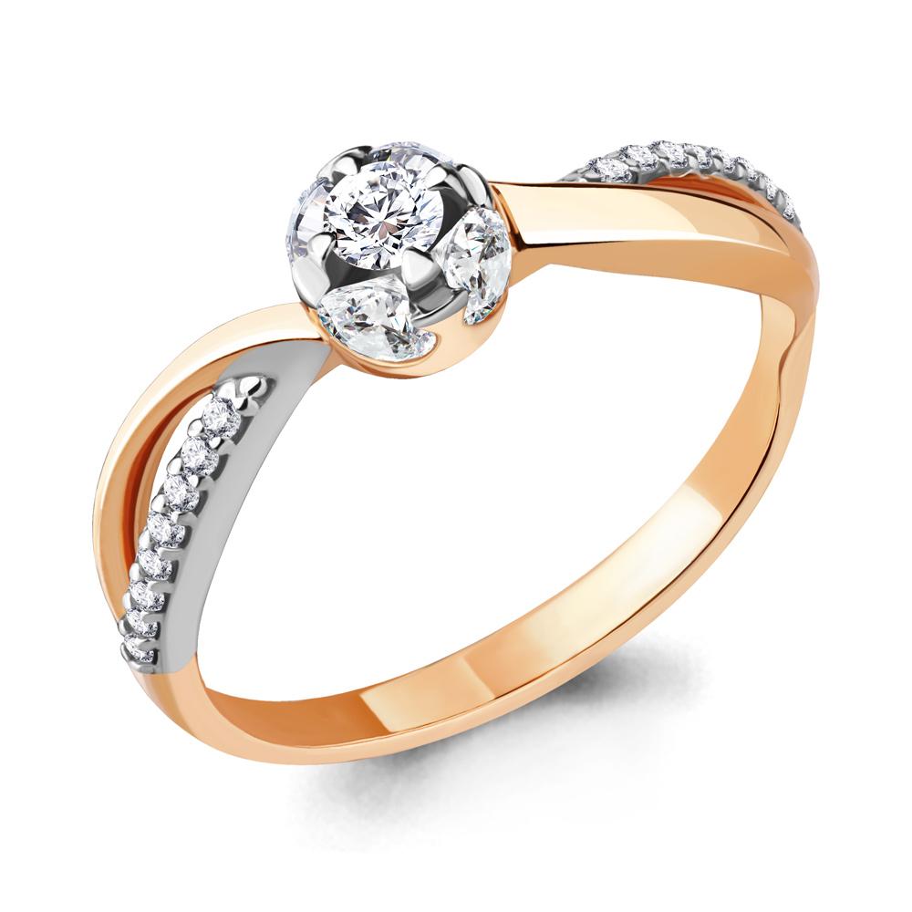 Кольцо декоративное Aquamarine, красное золото 585 проба, вставка фианит (Aquamarine, Россия)